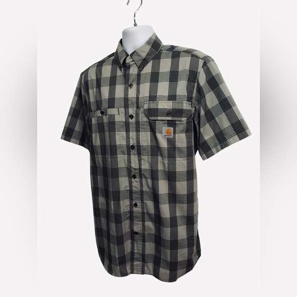 NWOT Carhartt Men's Force Ridgefield Plaid Short Sleeve Shirt Size M Gray Plaid - Picture 5 of 10
